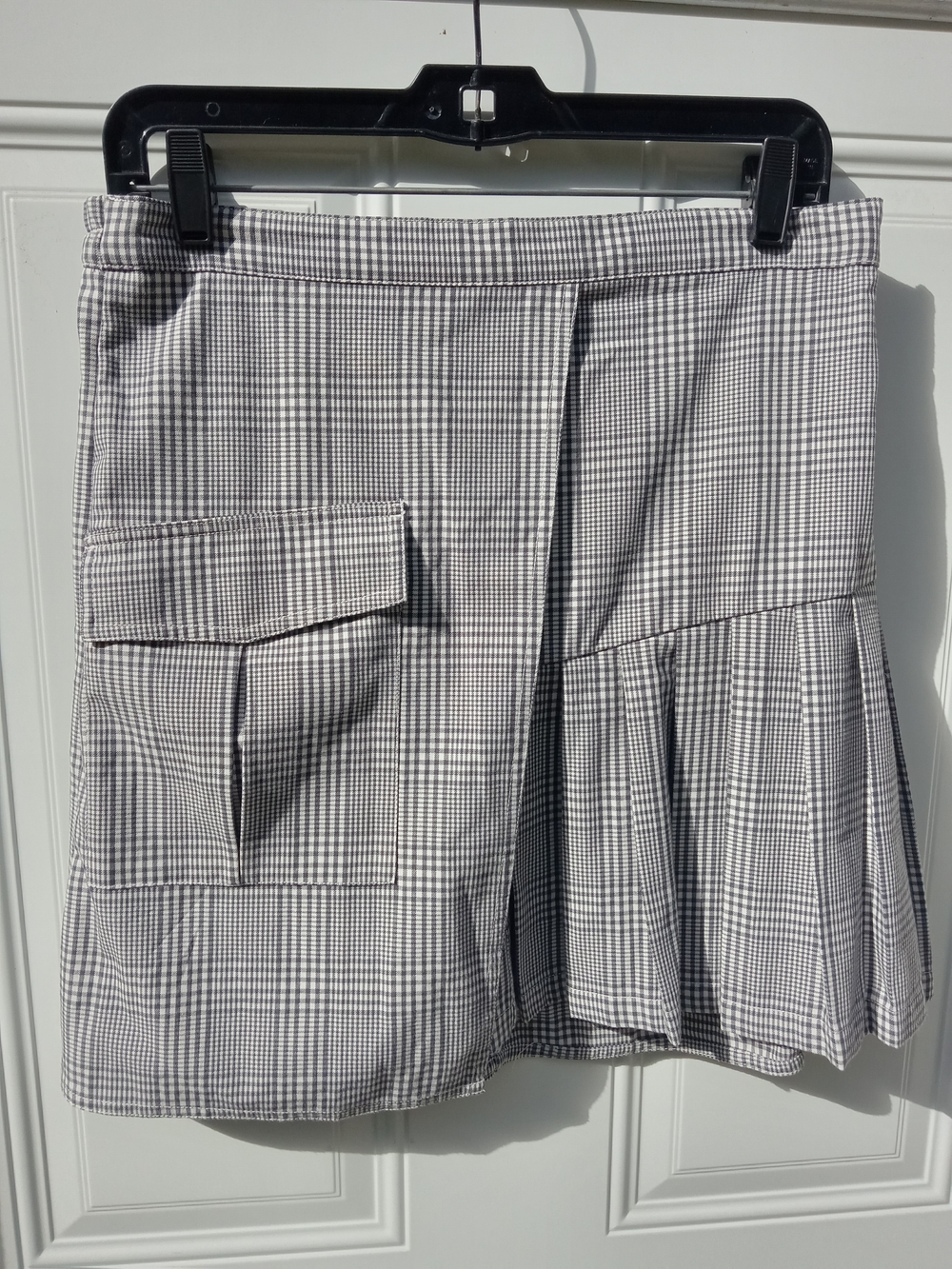 Plaid Pleated Mini Skirt Asymmetrical Black & White Women's Size XXL